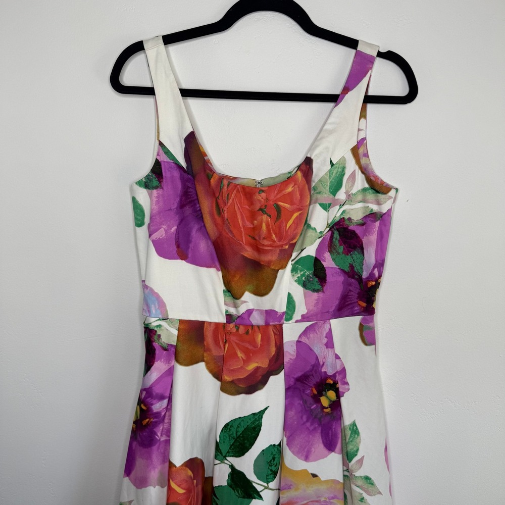 Calvin Klein Floral Fit & Flare Dress 8 White Roses Garden Party Wedding Guest - Picture 2 of 12